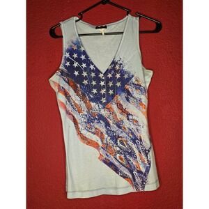Venus American Flag Stars & Stripes Patriotic Rhinestone Embellished Tank Top
